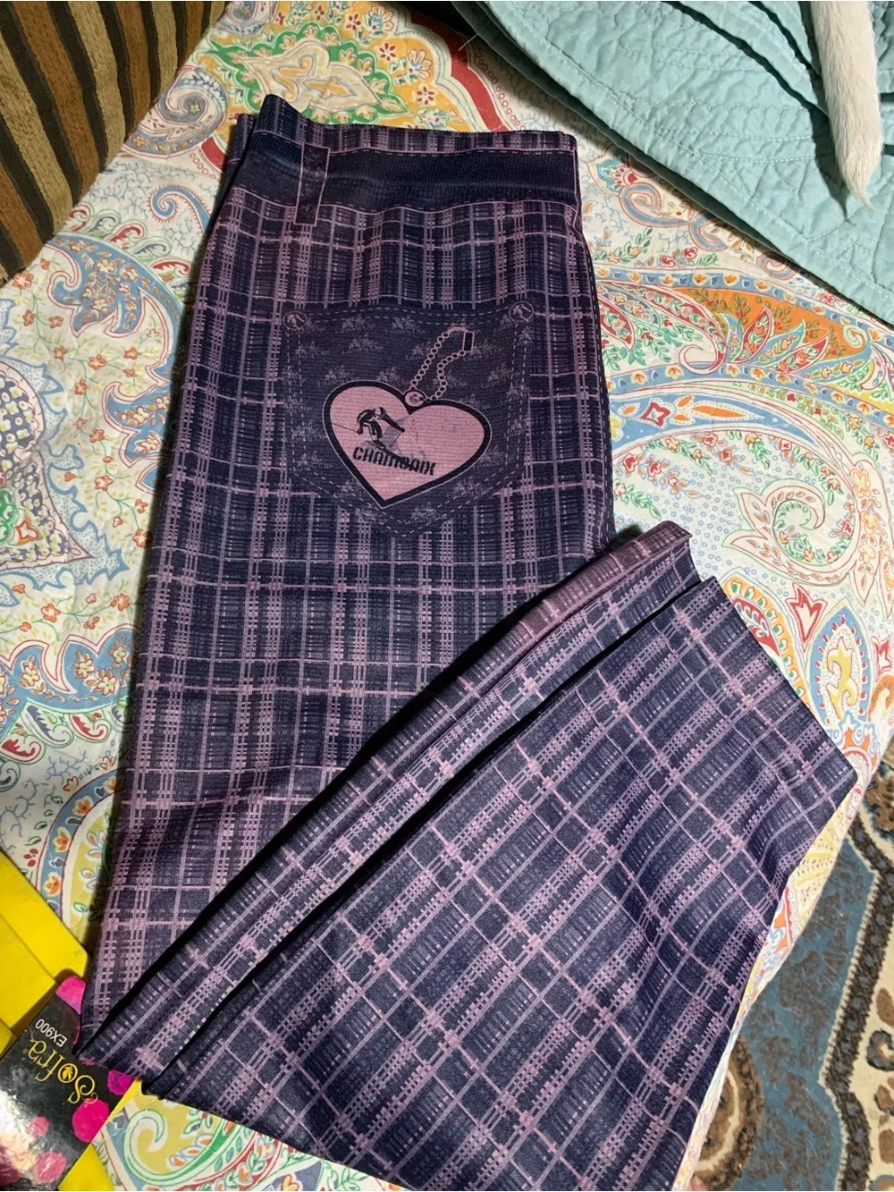 Girls' Pink Plaid Stretch Bottoms